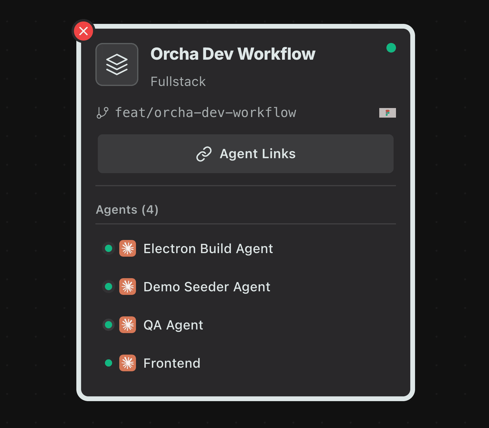 Orcha Dev Workflow with organized agent cards